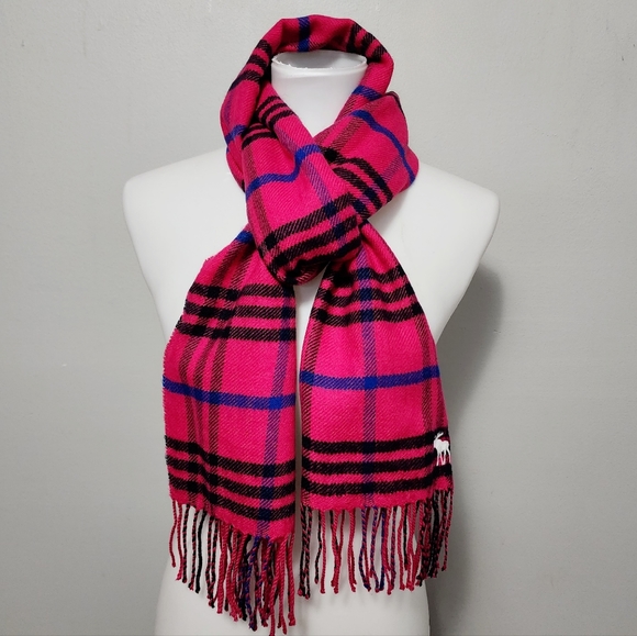 Hollister pink plaid oblong fringe scarf 15x70 - Picture 1 of 5